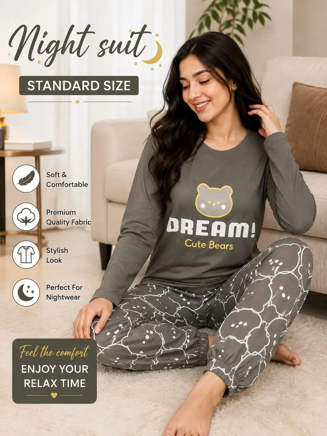 Premium China Jersey Night Suit – Imported Fabric 2PC